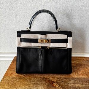 LEATHER INSIDE & OUT | Vintage Black 28 LK Pocket Bag Gold Zipper Satchel